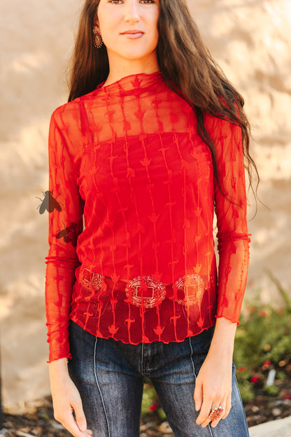 LARIAT LACE L/S *RED