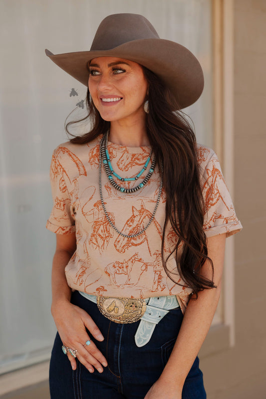 DOODLE DOS TEE *SADDLE