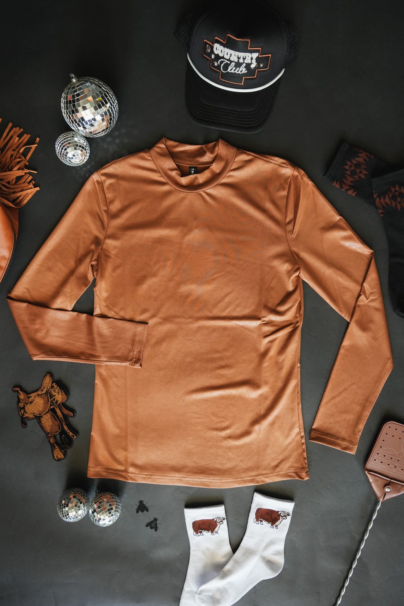 [2X-3X] LEDDY LEATHER L/S *SADDLE