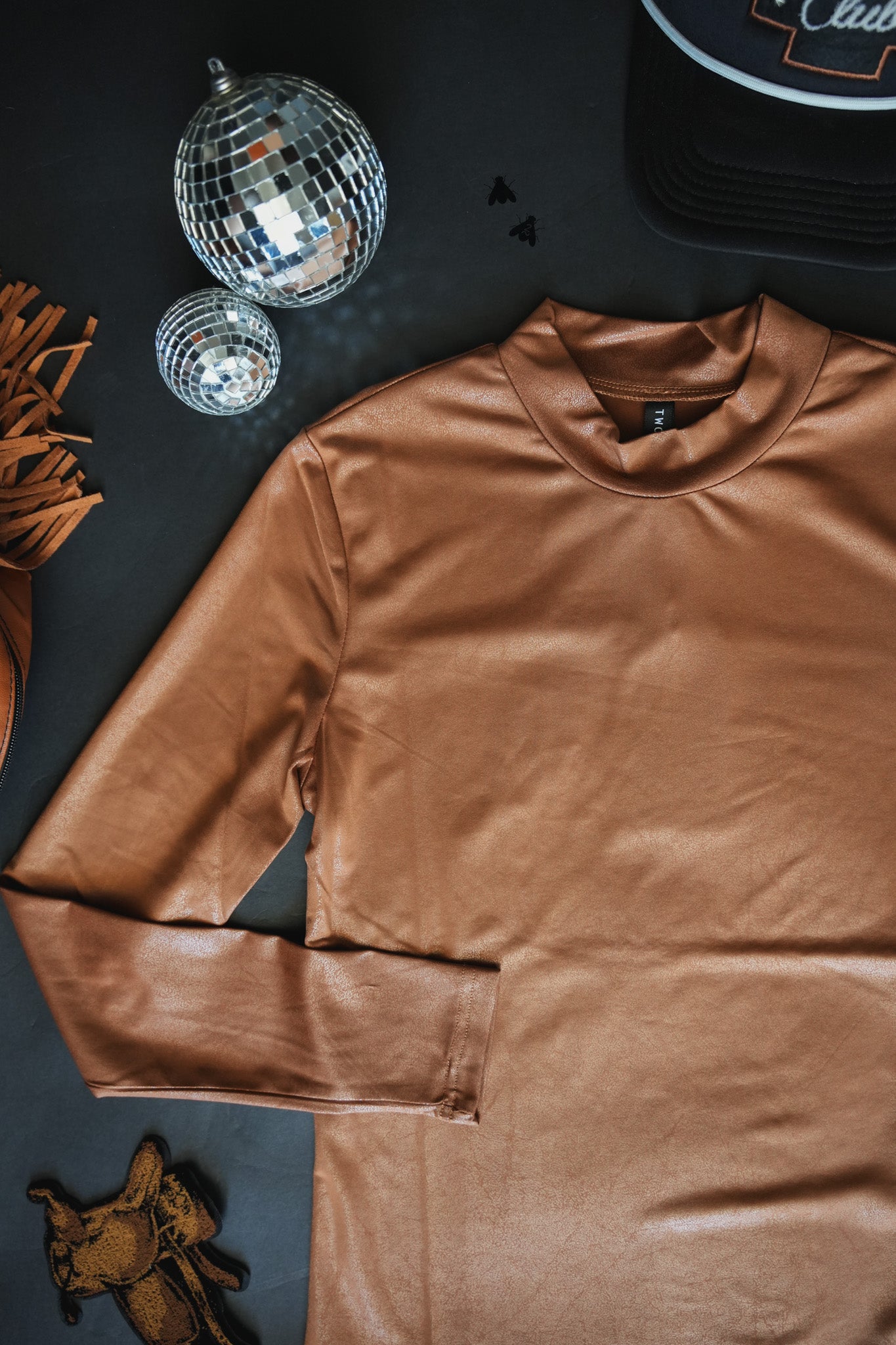 [2X-3X] LEDDY LEATHER L/S *SADDLE