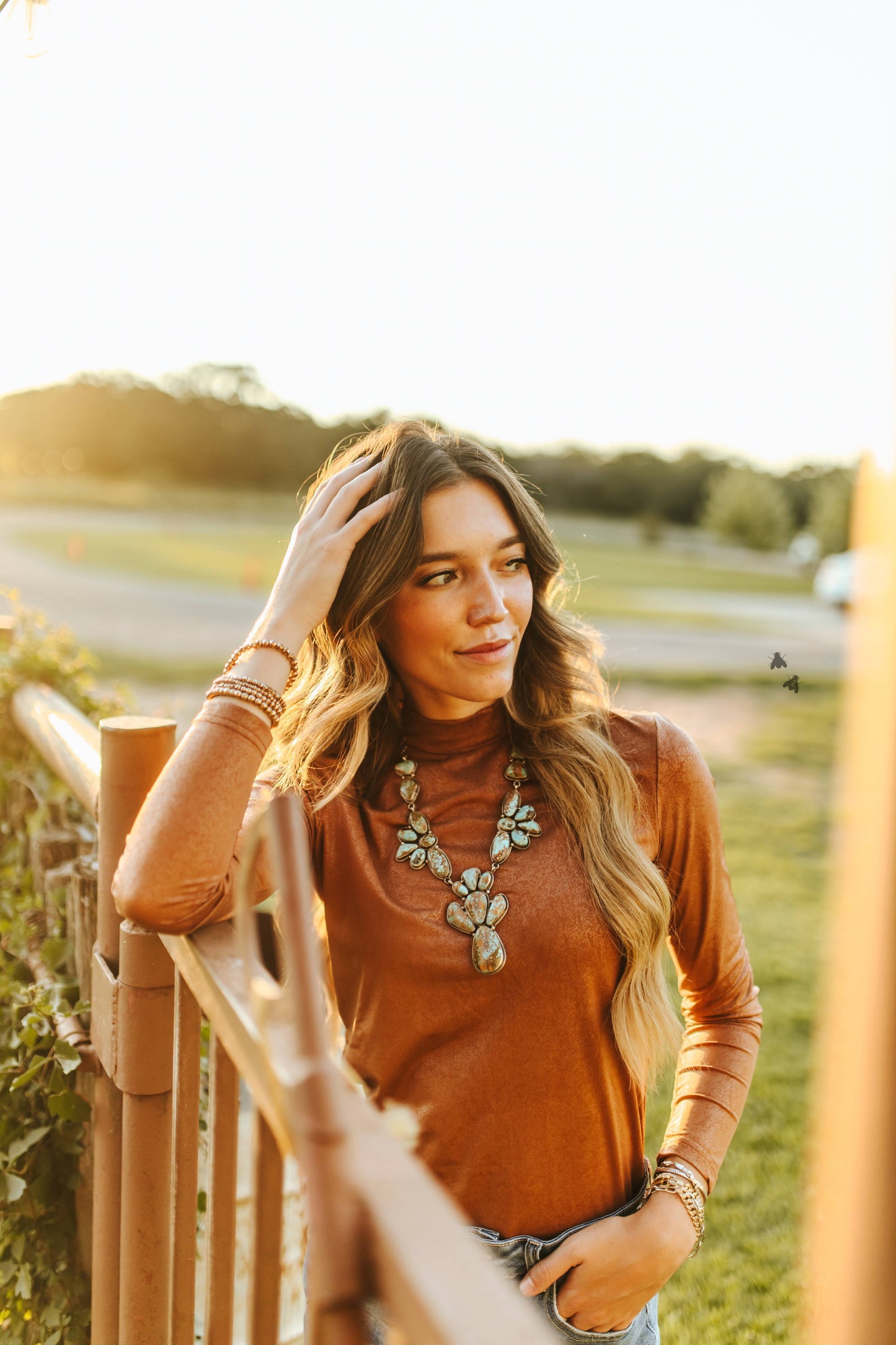 [2X-3X] LEDDY LEATHER L/S *SADDLE