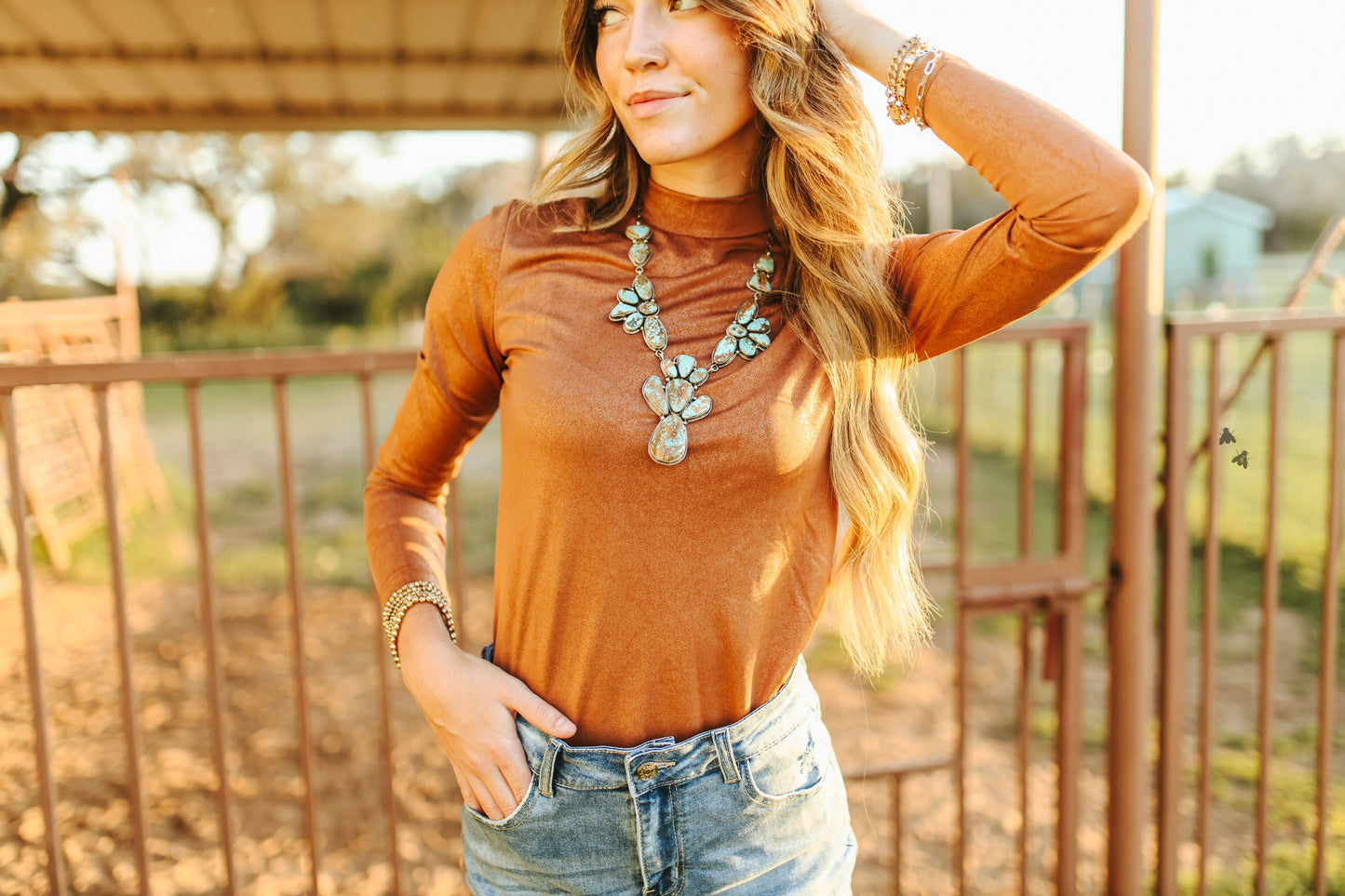 [2X-3X] LEDDY LEATHER L/S *SADDLE